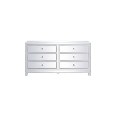 Elegant Decor Reflexion 60" 6-Drawer Metal MDF Mirrored Cabinet in White