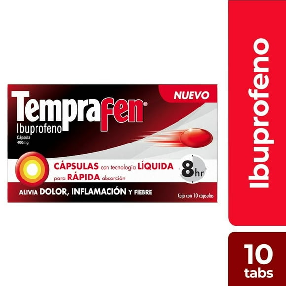 Analgésico Temprafen Ibuprofeno 400mg caja 10 cápsulas líquidas