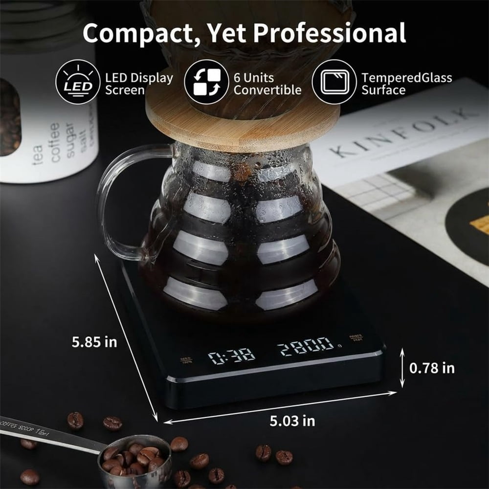 Coffee Scale with Auto Timing, Mini Rechargeable Espresso Scale with Timer, 2kg/0.1g High Precision Scale for Espresso and Pour-Over Coffee with Brewing Assist Modes