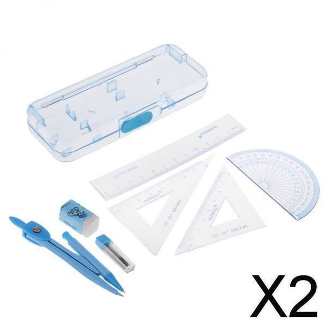 Juego completo de geometría con 2 compás y 7 herramientas en estuche resistente 2 piezas