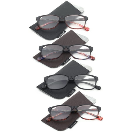 4 Packs Fashion Vintage Multi Colors Spring Temple Classic Reading glasses for Women, Reading Glasses + 2.50