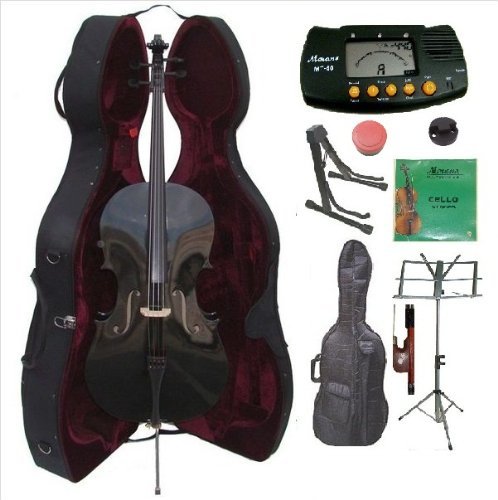 GRACE 1//8 Size Natural Cello with Bag and Bow+Rosin+Extra Set of Strings+Tuner+Cello Stand+Music Stand