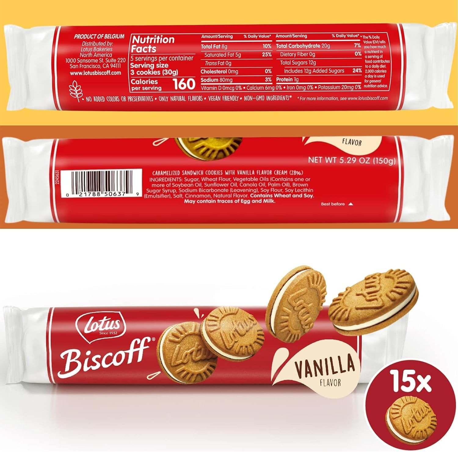 Lotus Biscoff Sandwich Cookies CM31&nbsp;Variety of 3 flavors, Vanilla, Chocolate, Cream - 5.29 Ounce