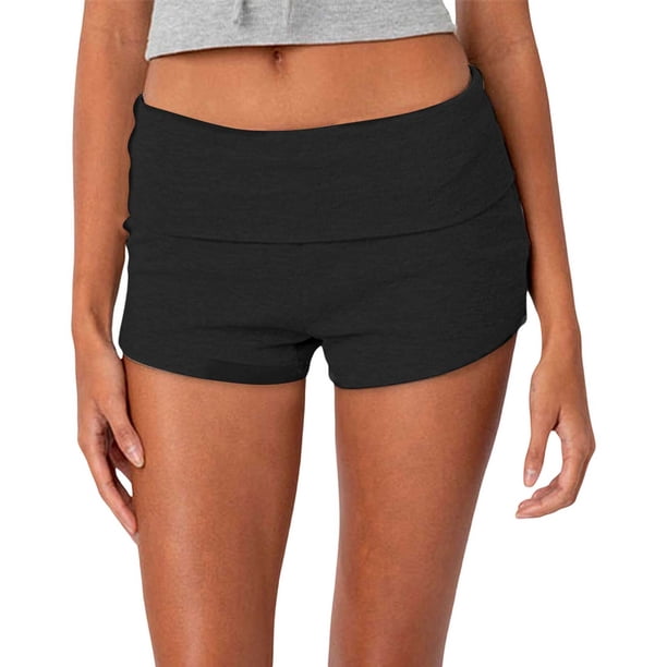 Leggings de cintura baja y doblez para mujer: pantalones cortos ajustados de color liso con tejido de poliéster, adecuados para el verano, el uso informal y el uso diario.