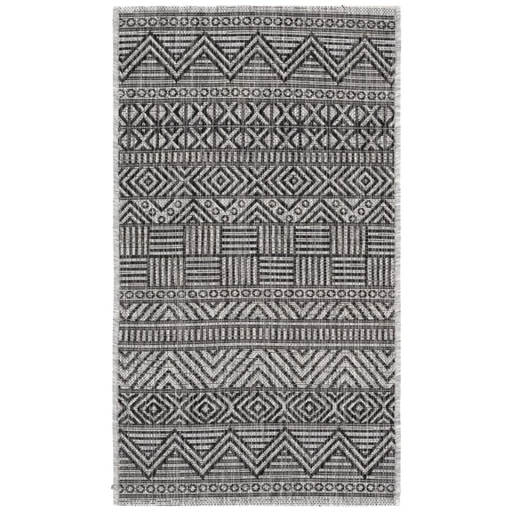 SAFAVIEH Courtyard Altan Geometric Indoor/Outdoor Area Rug, Black/Grey, 2'7" x 5'