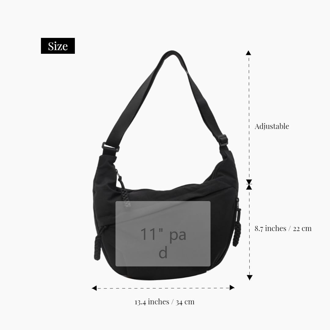 NANAHuang Nylon Crossbody Bags for Women, Trendy Medium Crescent Bag, Lightweight Woman Over Shoulder Purse with Zipper