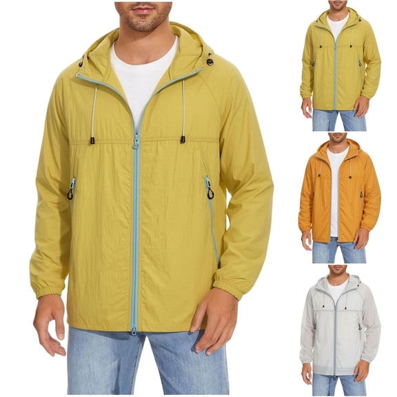 Men's Rain Jacket with Zipper Pocket, Lightweight Waterproof Raincoat, Mens Jacket for Outdoor Sports Big and Tall Size S-4XL Yellow
