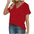 thumbnail image 4 of Womens Summer V-neck Tops Rolled Short Dolman Sleeve Tee Shirts Plain Tshirt Casual Fashion Clothes (XL, Red), 4 of 6