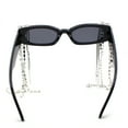 thumbnail image 4 of Heavy Dripping Rhinestone Tassel Bling Luxury Rectangle Sunglasses All Black, 4 of 4