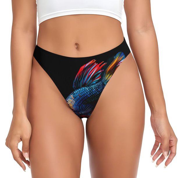 Fotbe Colorful Betta Fish Tanga Sin Costuras para Mujer con Estampado – Panties Invisibles, Transpirables y Cómodos para Uso Diario-Large