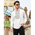 thumbnail image 3 of COOFANDY Mens Shirt Henley White Floral Print Casual Cotton Linen Beach Moroccan Men Clothing Hawaiian, 3 of 6
