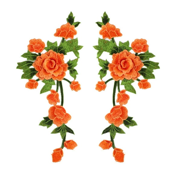 Namzi 2 Pcs Peony Flowers Patches Fabric Sew on Appliques Costume Dress Clothing Stickers Accessories,Orange
