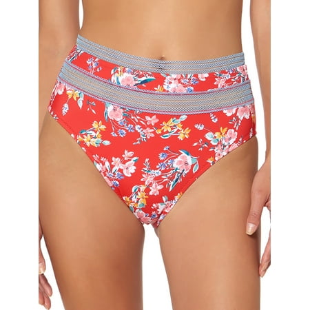 Jessica Simpson Womens Swimsuit High waist bottom with crochet panel inset