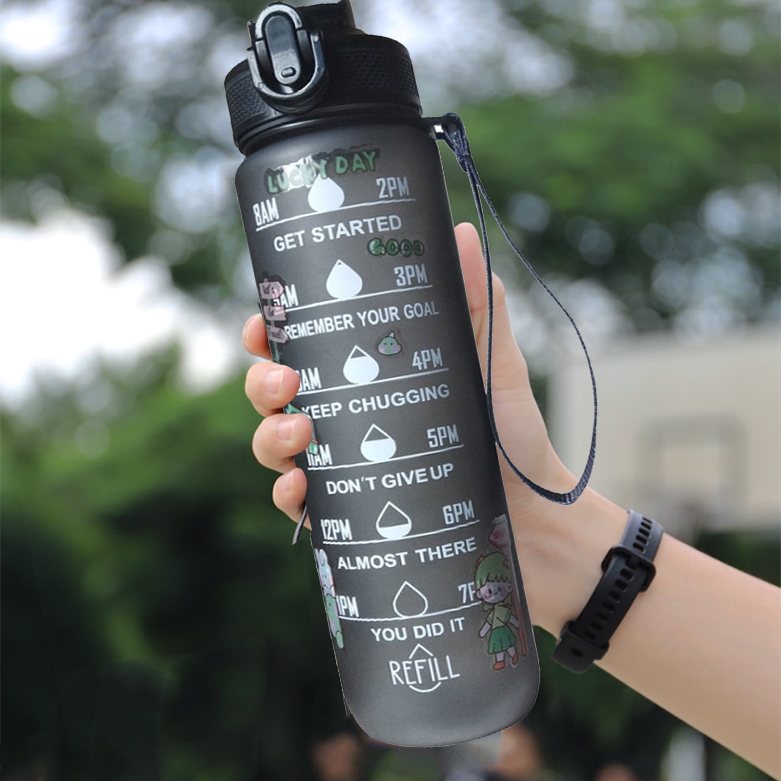 MATHOWAL 1L Water Bottle，time marker Water Bottle with Time Marker