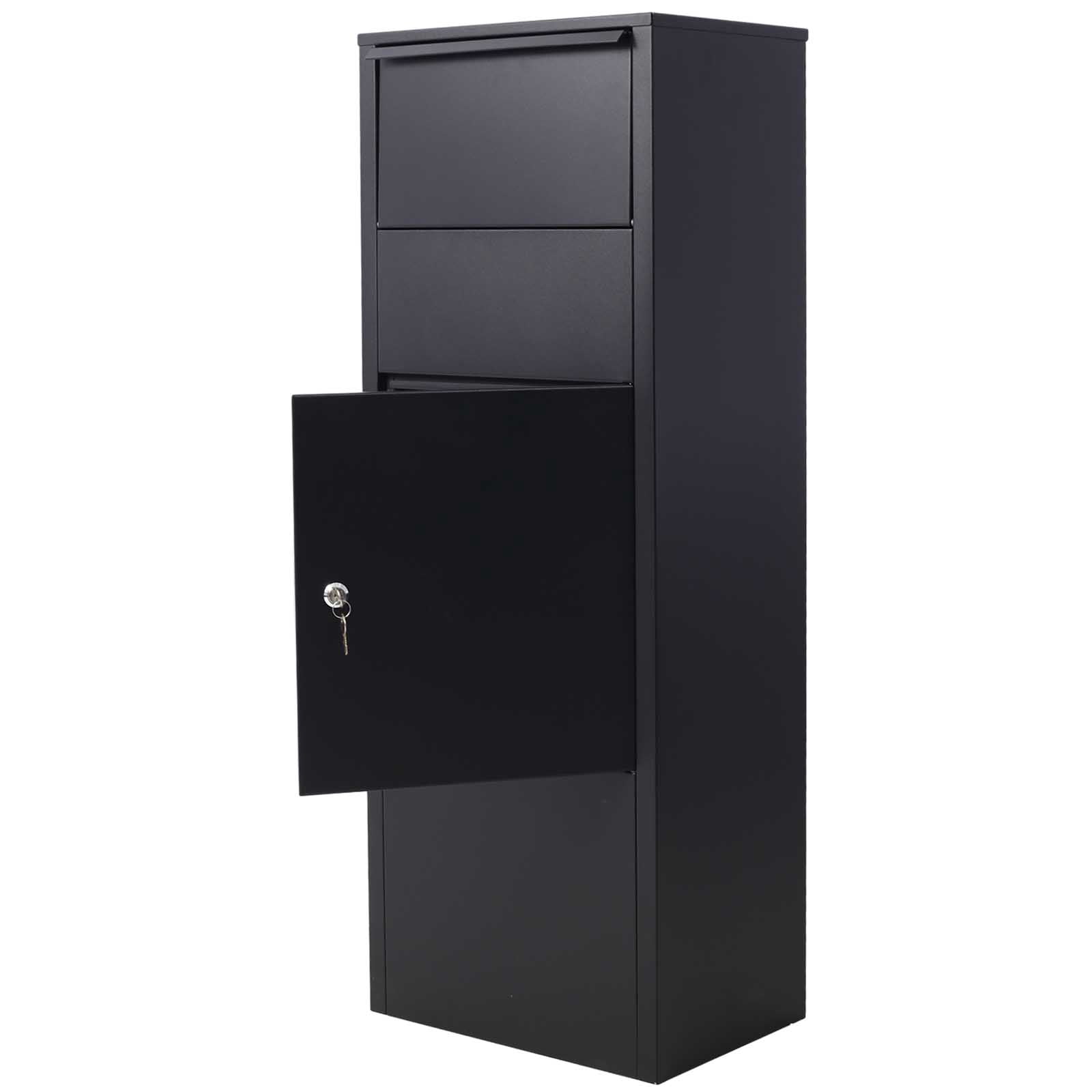 BARONAGE 10.5" x 15.5" x 41.30" Large Package Delivery Parcel Mail Drop Box for Black, Galvanized Steel Parcel Drop Box with Lockable Storage Compartment