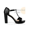 thumbnail image 3 of BLISSFUL STEP Platform T Strap Block Heels Ankle Strap Sandals for Women Black 9, 3 of 6