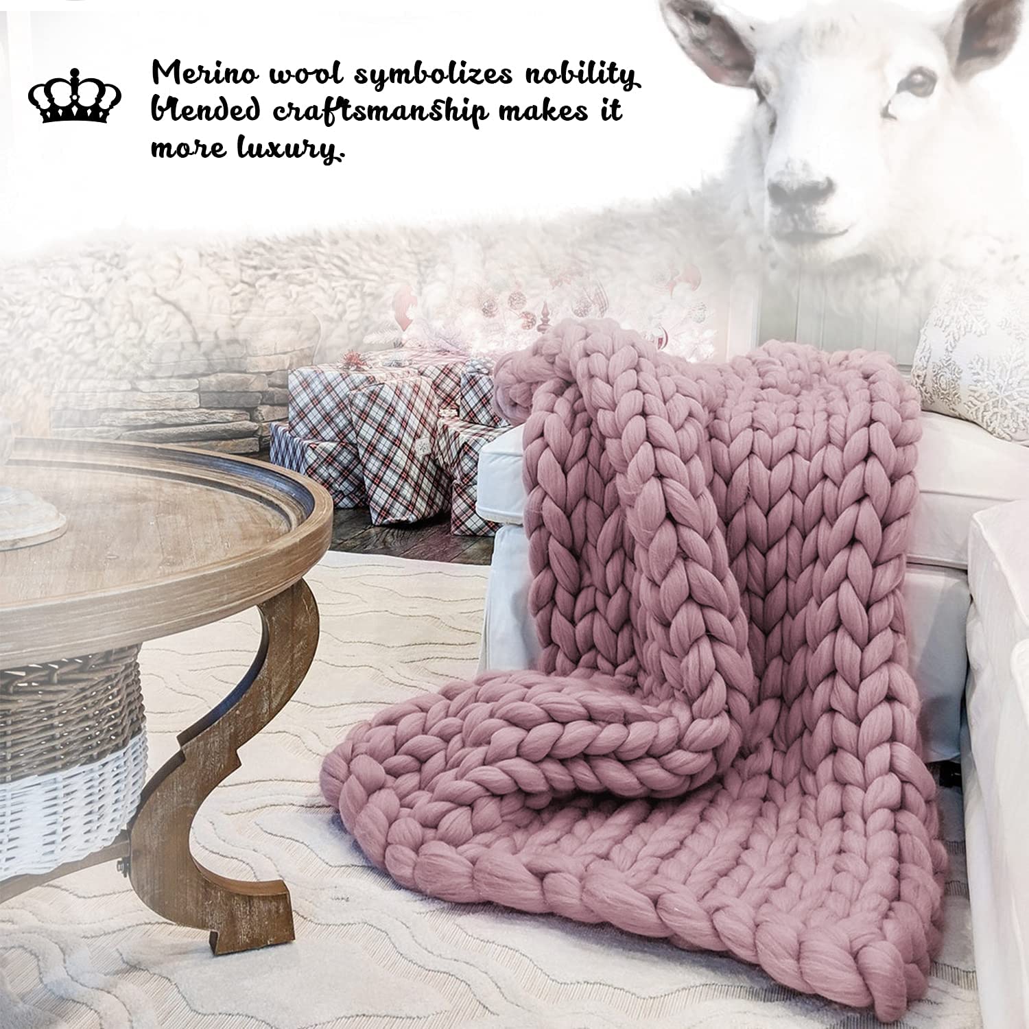ZXNYH Chunky Knit Blanket Merino Wool Blend Giant Yarn Soft Cable