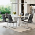 thumbnail image 2 of NYEESS 7-Piece 63 inch White Marble Dining Table Set with 6 Dark Gray PU Chairs, Modern Rectangular Dining Room Furniture, 2 of 9