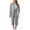 Gray, variant on Women's Summer Cotton Linen Outfits 2 Piece Casual Travel Set Long Sleeve Button Shirt and Black High Waist Capris Pants, Lightweight Breathable Summer Beach Wear White L