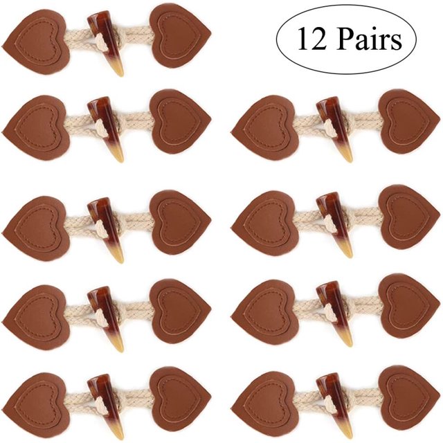 12 Pares de Botones Botones de Palanca de Cuero Sintético Cuerno de Palanca de Cuero Botones Brandenburgo Botones de Mercería para Manualidades Chaqueta Abrigo Ropa Manualidades ER