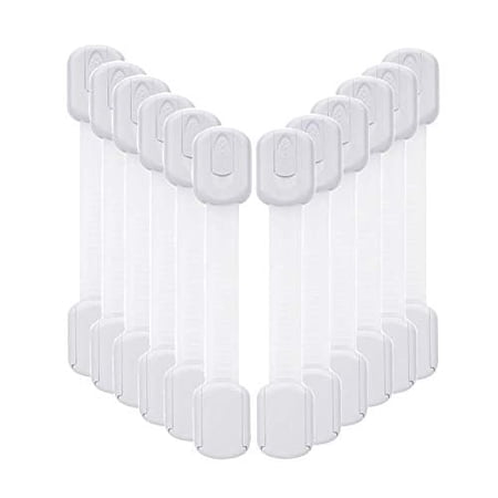 12 Pack Baby Proofing Cabinet Strap Locks - Vkania Kids Proof Kit - Child Safety Drawer Cupboard Oven Refrigerator Adhesive Locks - Adjustable Toilets Seat Fridge Latches - No Drilling C31