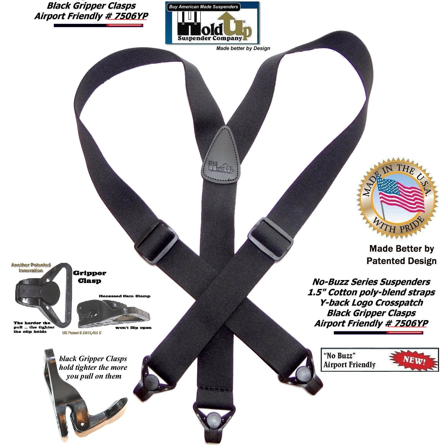 Holdup Suspender Holdup Brand Nobuzz Black Yback Airport Friendly
