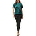 thumbnail image 2 of INSPIRE CHIC Haut en Velours à Manches Courtes et Col Rond pour Femmes, Bleu Vert, 2 of 6