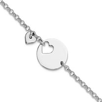 12.1mm 925 Sterling Silver Love Heart and Cut Out Disc Bracelet 7.5 Inch Link Bracelet for Women