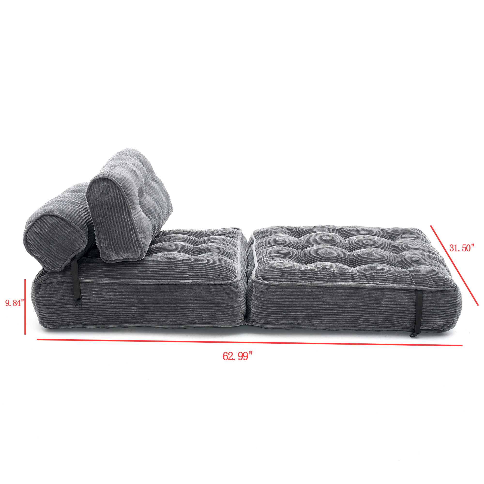 Leumius Folding Sofa Bed, Convertible Sleeper Chair with Pillow Foldable Mattress with Back Support, Portable Fold Out Chair Bed Comfy Floor Sofa Lounge for Living Room Bedroom Grey