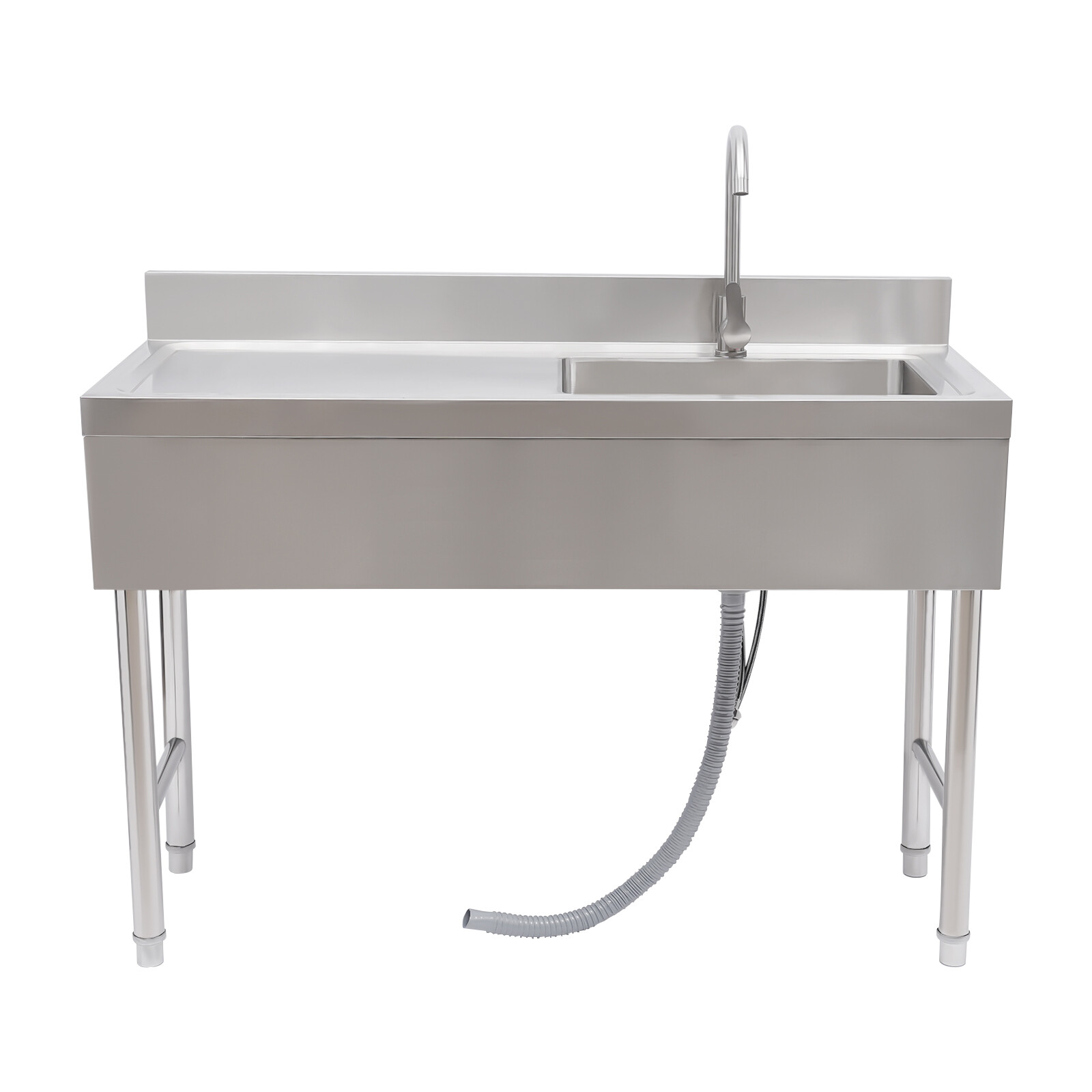 Freestanding Commercial Sink with Faucet, Single Bowl Stainless Steel Utility Sink for Kitchen, Laundry & Garage, Includes Faucet, Pipes & Adjustable Feet (47.2" X 19.6" X 31.5")