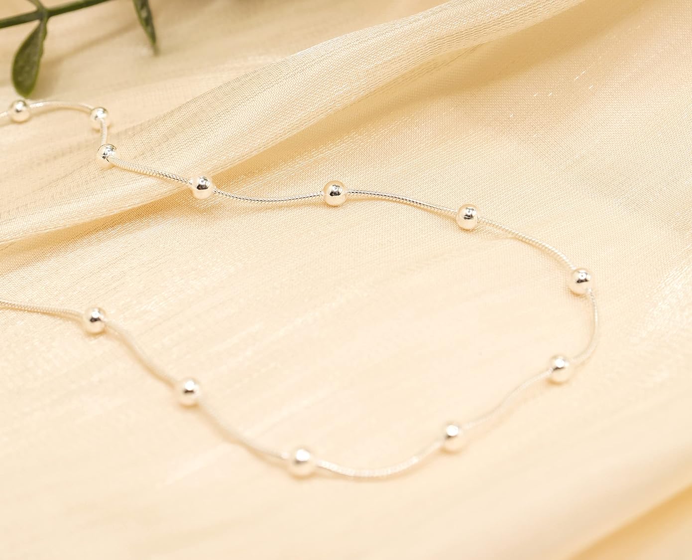 PORI JEWELERS Sterling Silver Snake Anklet with Ball Beads - for Women -Lobster Lock -Made in Italy