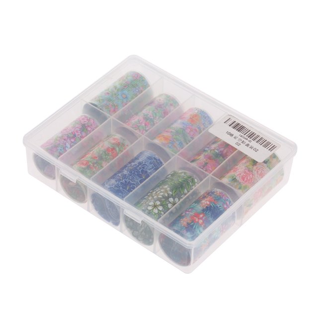 10 rollos/juego de pegatinas de esmalte de uñas, mezcla de flores rosas holográficas Labymos Pegatinas para uñas
