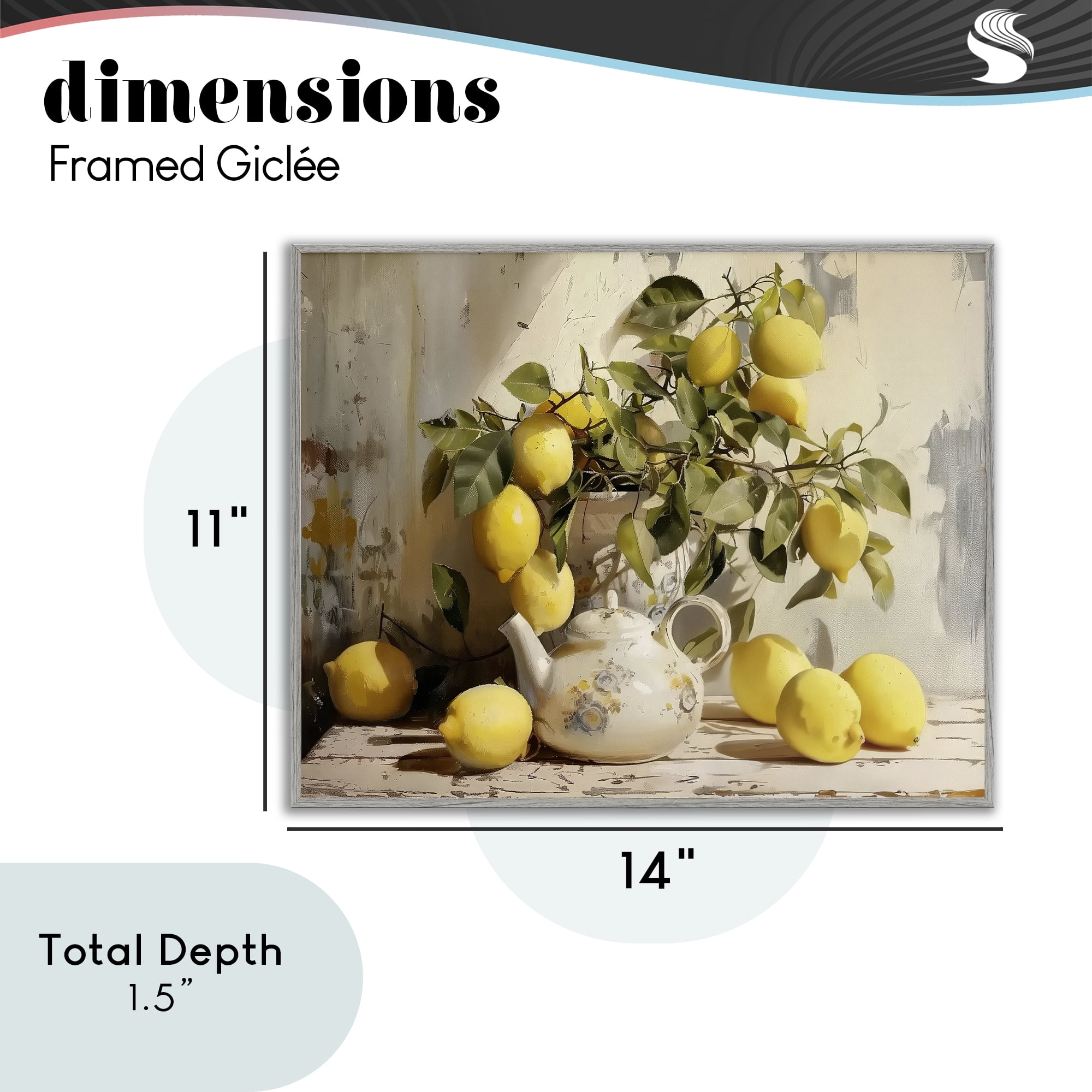 Stupell Industries Lemon Still Life with Teapot Gray Framed Giclee Art, design by LSR Design Studio