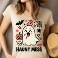 thumbnail image 4 of Haunt Mess Graphic Tee Funny Ghost Cartoon Pumpkin Shirt, Ash, Size 3XL, 4 of 6