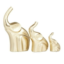12", 8", 5"H Gold Aluminum Metal Elephant Sculpture, by DecMode (3 Count)
