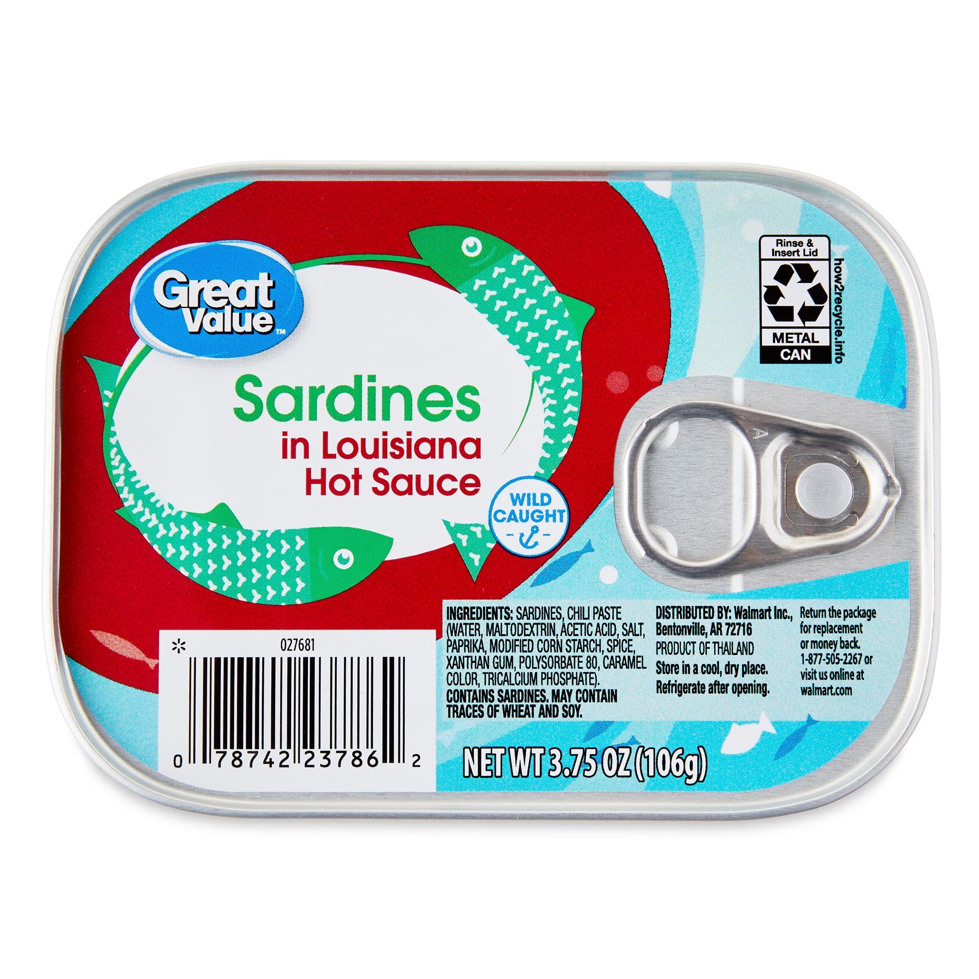 Great Value Sardines in Louisiana Hot Sauce, 3.75 oz