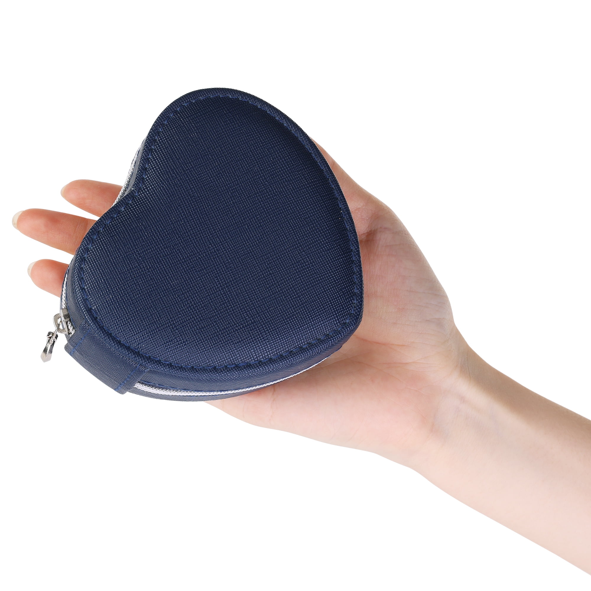 Unique Bargains Jewelry Box Mini Heart-shaped Portable PU Leather Jewelry Organizer Blue