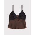 thumbnail image 4 of Women Polka Dot Print Tank Top Lace Trim Bralette Spaghetti Strap Y2k Camisole Chestnut Color XS, 4 of 9