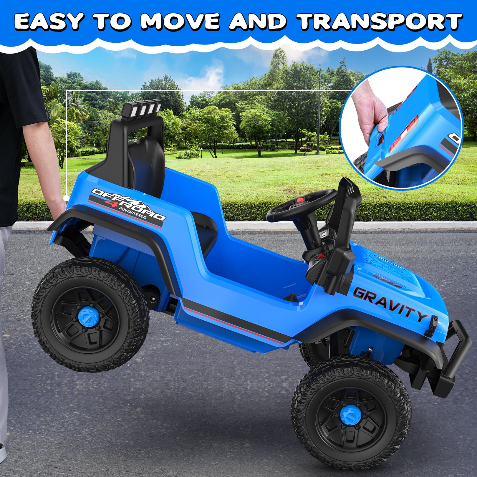 Funcid 12 Volt Ride on Toys for Toddlers Ride on Cars with Remote Control, Battery Powered Ride on Truck Car w/ Bluetooth Music, LED Lights, Spring Suspension, 3 Speeds, Blue