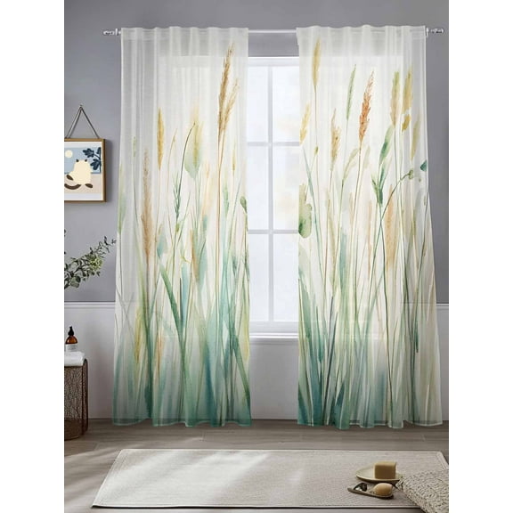 Spring Green Leaf Sheer Curtains for Living Room Bedroom Botanical Retro Oil Painting Plant Sheer Curtains 84 Inch Long 2 Panels Set Light Filtering Curtain Window Treatments Drapes for Dining Room