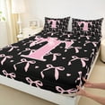 thumbnail image 3 of jejeloiu Personalized Letter T Bed Sheets,Pink Monogrammed Theme King Sheets,Ribbon Bow Knot Sheet Set,Ultra Soft Bedroom Decor,4 Pieces, 3 of 7