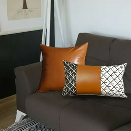 Set Of 2 Half Brown Faux Leather And Diamond Patterns Lumbar Pillow Covers Set Of 2 Half Brown Faux Leather And Diamond Patterns Lumbar Pillow Covers