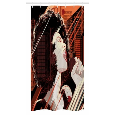 African Stall Shower Curtain, Jazz Singer Woman Performing on the Grunge Background Musical Sound Illustration, Fabric Bathroom Set with Hooks, 36W X 72L Inches Long, Black Red, by Ambesonne