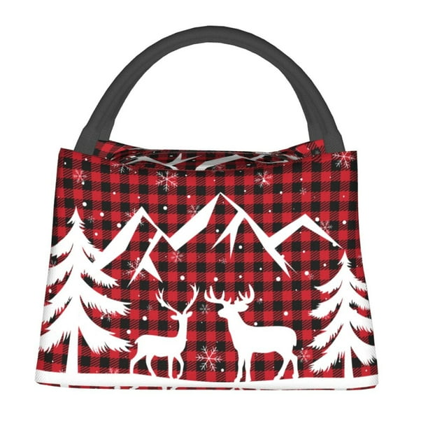Fotbe Christmas Buffalo Plaid Bolsa Térmica Portátil con Estampado, Bolsa de Entrega de Alimentos Aislada, Bolsa Reutilizable de Gran Capacidad para Comidas y Supermercado