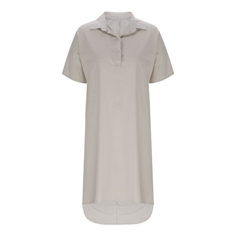 Dazajoo Women's Summer Casual Linen Beach Tunic Dress Loose High Low Midi Long Polo T Shirt Dress Solid Color Dresses with Pockets,Beige,XXXL Dazajoo Women's Summer Casual Linen Beach Tunic Dress Loose High Low Midi Long Polo T Shirt Dress Solid Color Dresses with Pockets,Beige,XXXL