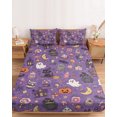 thumbnail image 2 of Twin XL Size Fitted Sheet Set - Purple Halloween 2 Piece Bedding Sets 16" Deep Pocket Fitted Sheet with 1 Pillowcases, Mystical Spook Ghosts Pumpkins Moons Brushed Microfiber Hotel Luxury Bed Sheets, 2 of 9