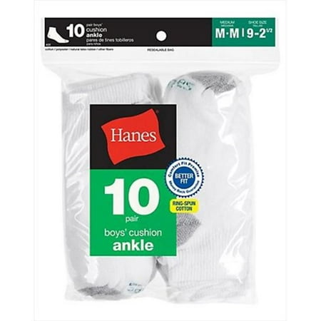Hanes 422-10 Boys Ankle Ez Sort Socks Size Medium, White & Grey Heel ...