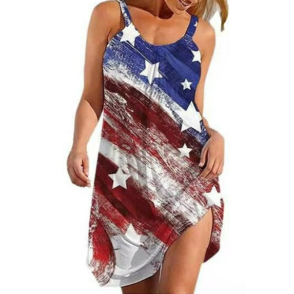 Summer Dresses for Women Star Striped Print Beach Dresses Plus Size Sun Dress Swimsuit Coverup Alsol Lamesa