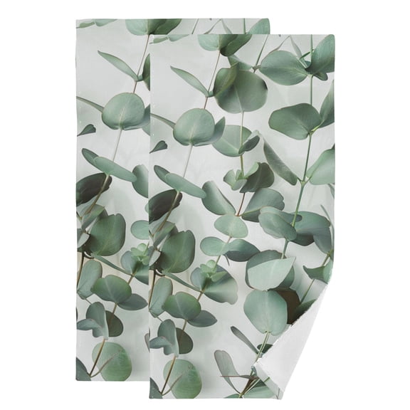 Green Eucalyptus Leaves Hand Towel Absorbent Bath Towels for Bathroom Sports Gym 28" x 14" Set of 2