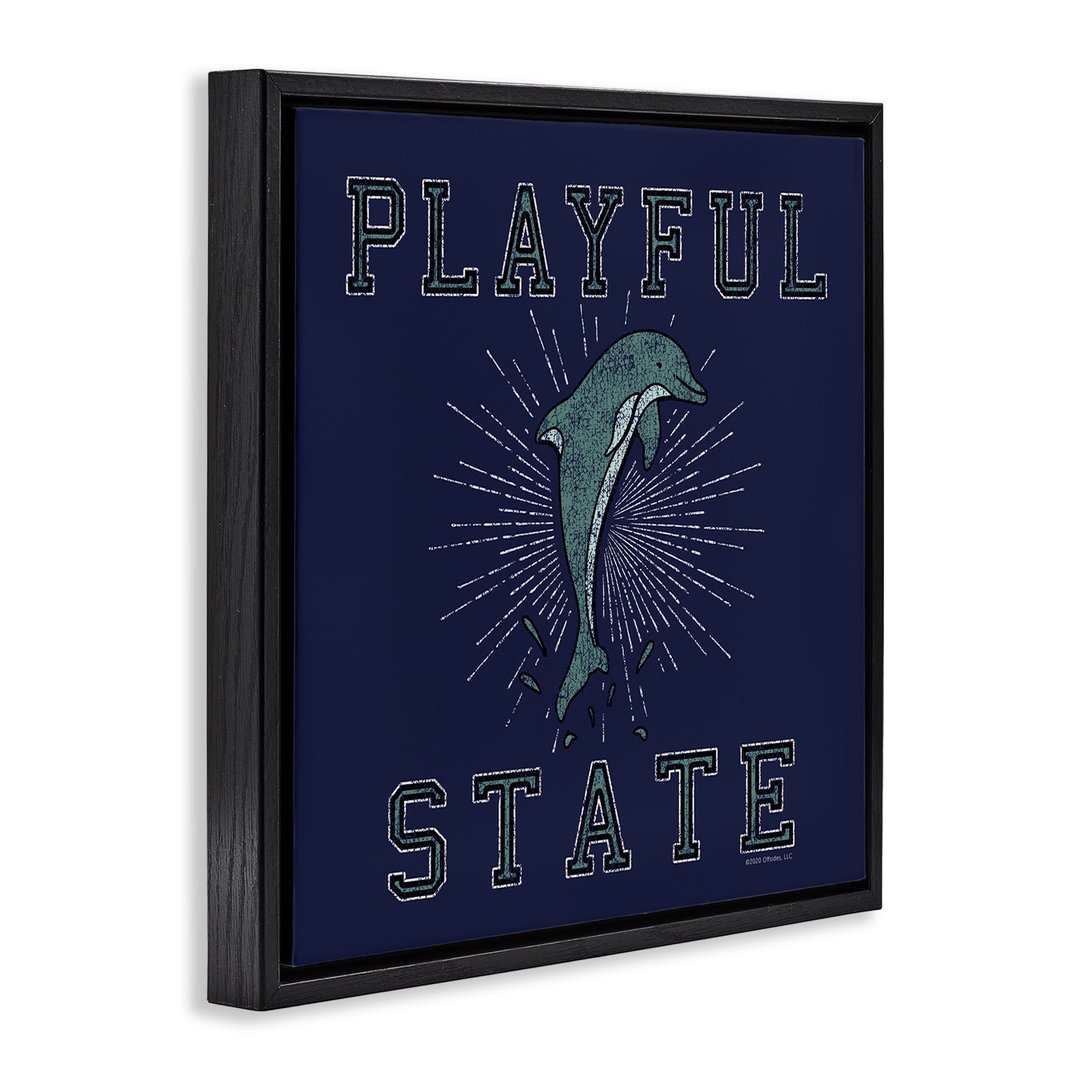 Stupell Industries Playful State Dolphin Novelty & Humor Painting Black Floater Framed Canvas Art Print Wall Art, 25 x 25